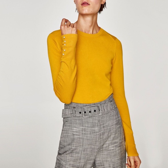 zara sweater with pearl bead cuffs